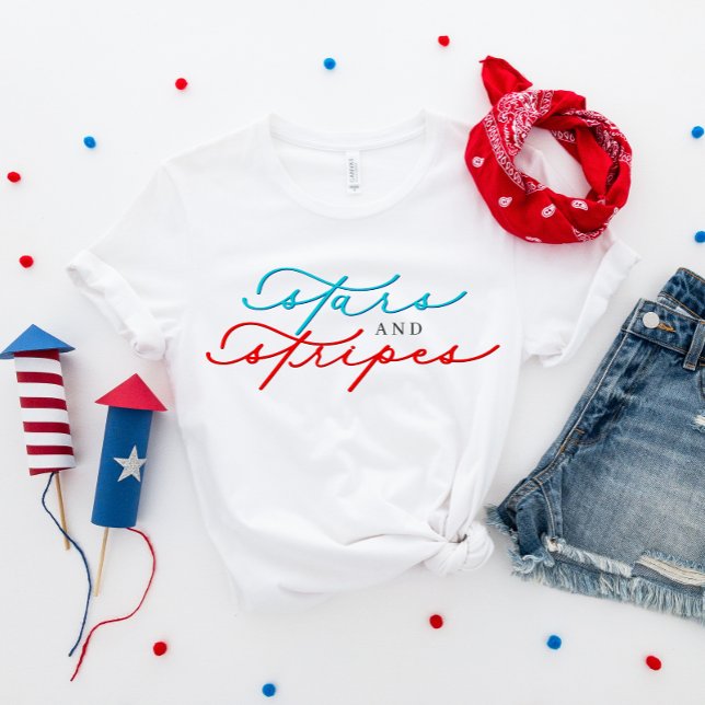 4th of July Stars & Stripes Cute Script T-Shirt (Creator Uploaded)