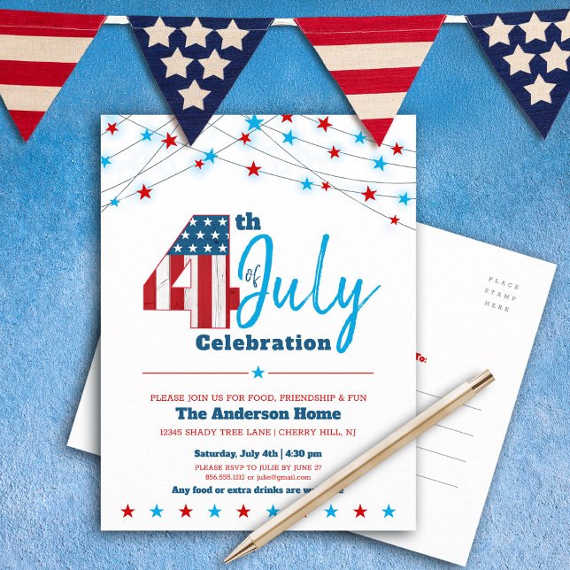 4th of July Stars Stripes Flag Red White Blue BBQ Invitation Postcard (Creator Uploaded)