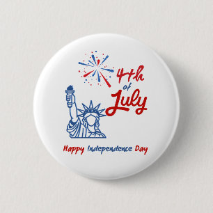 "4th of July" Statue of Liberty Fireworks 6 Cm Round Badge