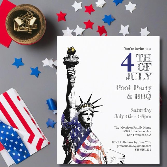 4th of July Statue of Liberty Flag Party  Invitation (Creator Uploaded)
