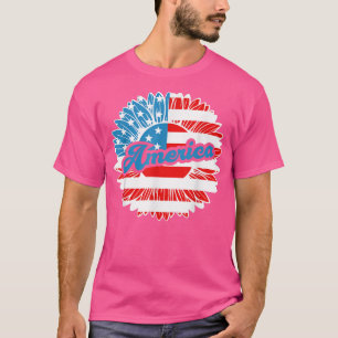 4th of July Sunflower US America Flag Stars and St T-Shirt