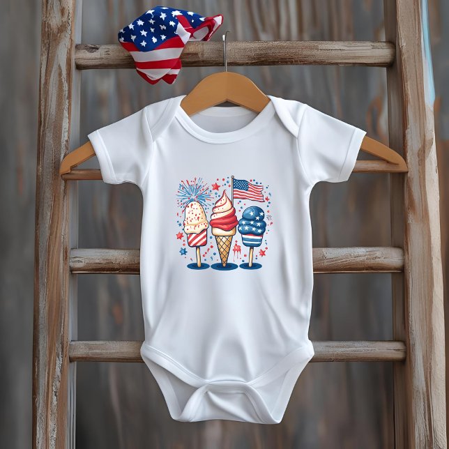 4th of July Sweet USA Ice Cream Baby Bodysuit  (Creator Uploaded)