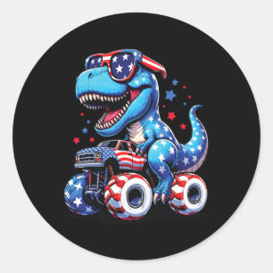 4th Of July T Rex Dino Trex Dinosaur Monster Truck Classic Round Sticker