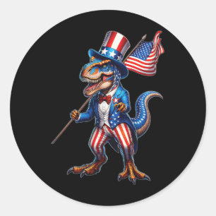 4th Of July T-rex Usa Patriotic American Flag Classic Round Sticker