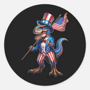 4th Of July T-rex Usa Patriotic American Flag Dino Classic Round Sticker