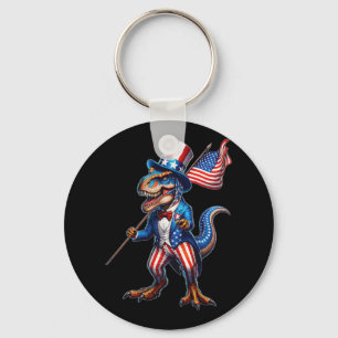 4th Of July T-rex Usa Patriotic American Flag Key Ring