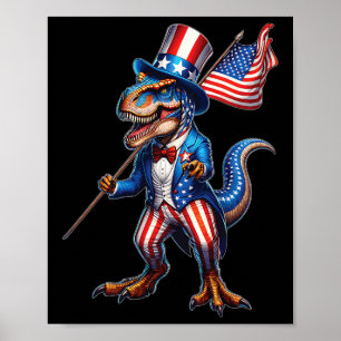 4th Of July T-rex Usa Patriotic American Flag  Poster
