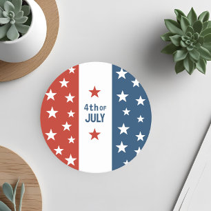 4th OF July Text Red, White & Blue with Stars Square Paper Coaster