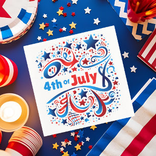 4th of July Text & Stars Patriotic Celebration Napkin