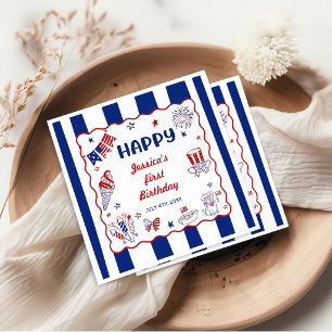 4th Of July Theme Hand Drawn Birthday Napkin