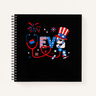 4th Of July Tops For Women Stethoscope EVS Nurse G Notebook