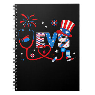 4th Of July Tops For Women Stethoscope EVS Nurse G Notebook