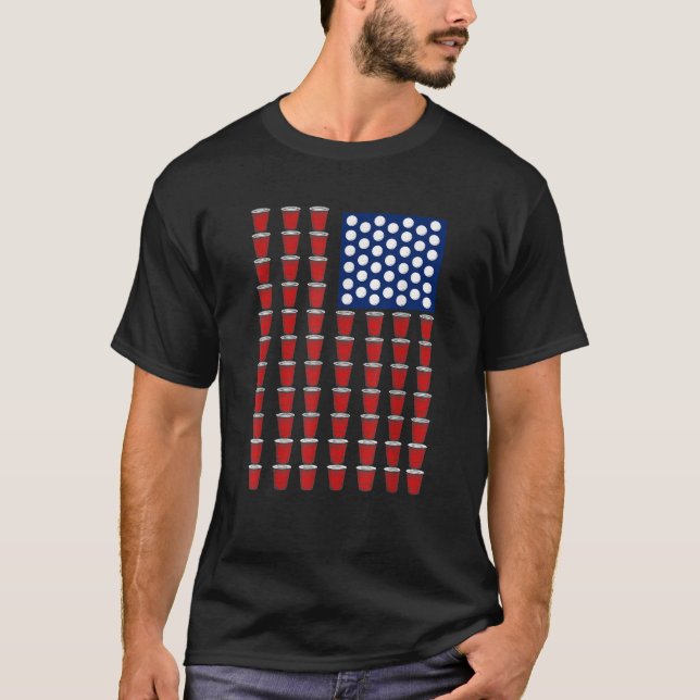 4th Of July Trendy Red Solo Cup Beer Pong USA Flag T-Shirt (Front)