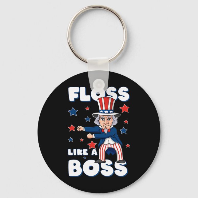 4th Of July Uncle Sam Floss Like A Boss Boys Kids  Key Ring (Front)