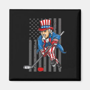 4th of July Uncle Sam Ice Hockey Boys American Fla Magnet