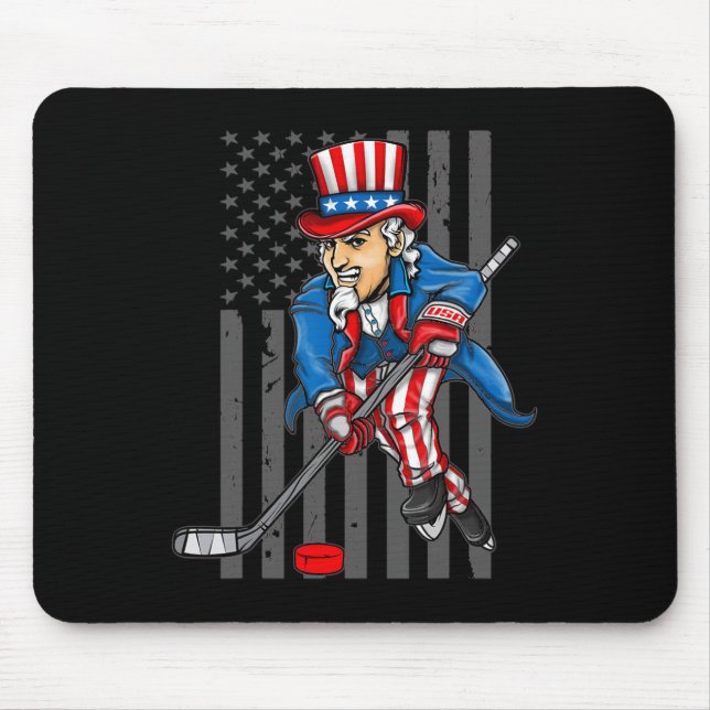 4th of July Uncle Sam Ice Hockey Boys American Fla Mouse Pad (Front)