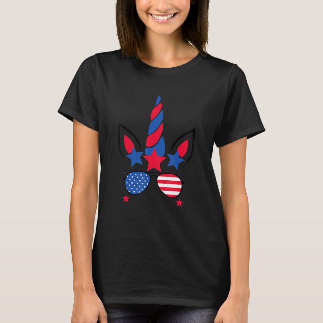 4th Of July Unicorn American Flag Patriotic T-Shirt (Front)