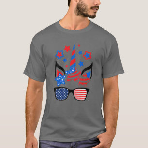 4Th Of July Unicorn Face American Flag Star Red Wh T-Shirt