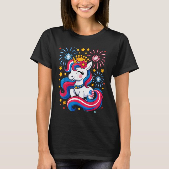 4th Of July Unicorn Girls Kids Toddler Cute Americ T-Shirt (Front)