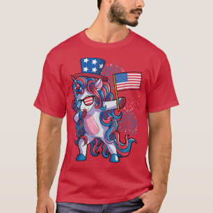 4th of July Unicorn  Girls Kids Women American Dab T-Shirt