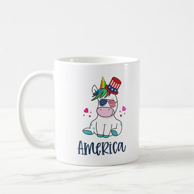 4th of July Unicorn with USA Flag Sun Glasses Coffee Mug (Left)