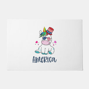 4th of July Unicorn with USA Flag Sun Glasses Doormat
