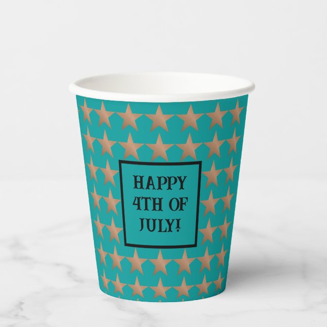 4th of July Unique Copper and Turquoise  Paper Cups (Front)