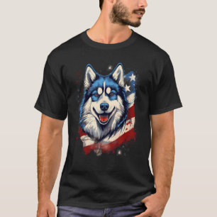 4th Of July US Flag Alaskan Malamute Dog T-Shirt