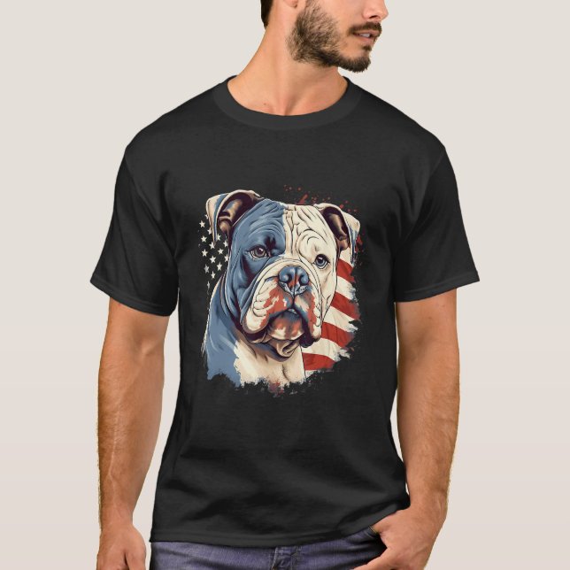4th Of July US Flag American Bully Dog T-Shirt (Front)