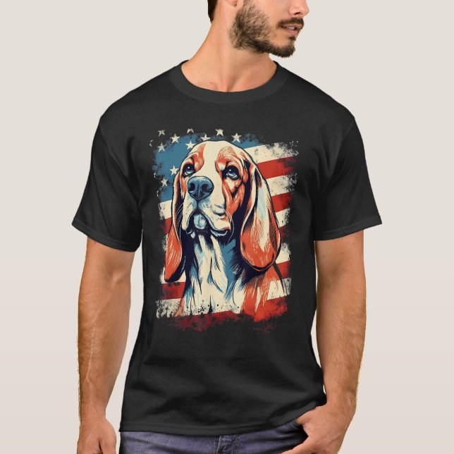 4th Of July US Flag Beagle Dog T-Shirt (Front)
