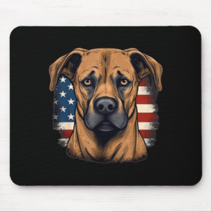 4th Of July Us Flag Black Mouth Cur Dog Mouse Pad