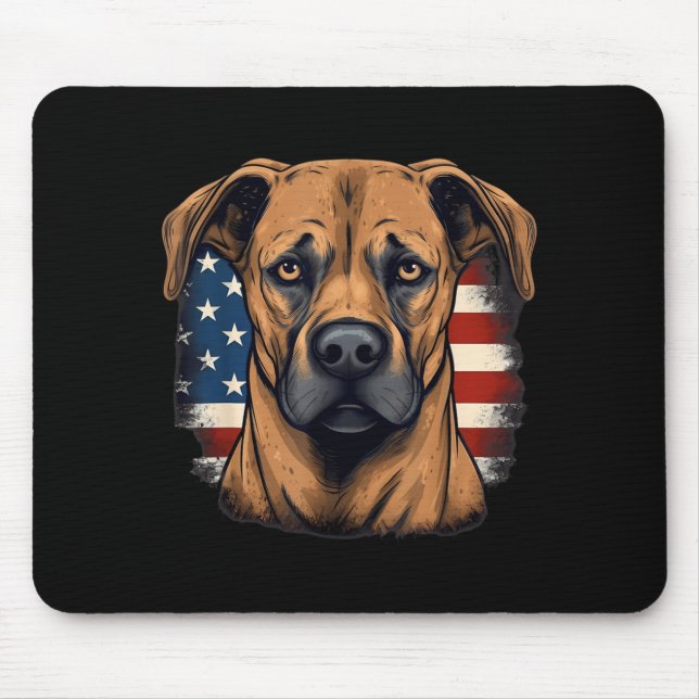 4th Of July Us Flag Black Mouth Cur Dog Mouse Pad (Front)
