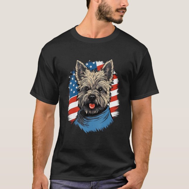 4th Of July US Flag Cairn Terrier Dog T-Shirt (Front)