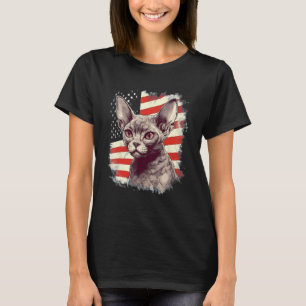 4th Of July US Flag Devon Rex Cat T-Shirt