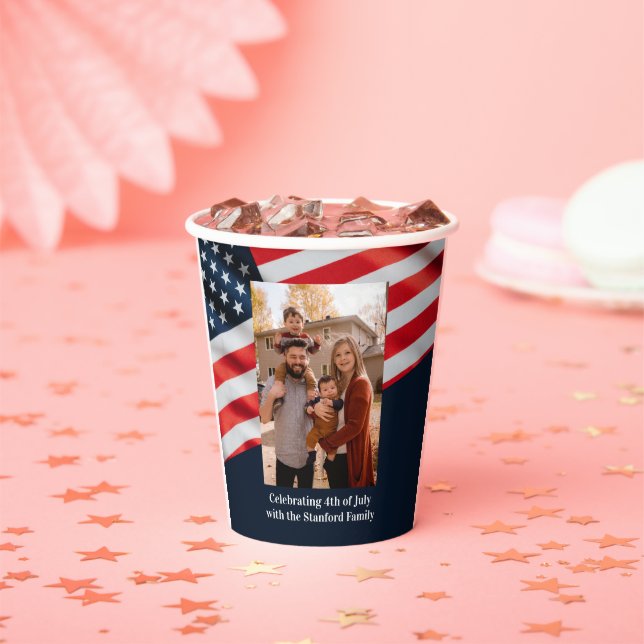 4th of July US Flag Family Photo Paper Cups (Insitu)