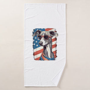 4th Of July US Flag Italian Greyhound Dog  Bath Towel