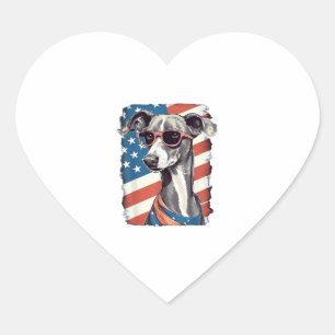 4th Of July US Flag Italian Greyhound Dog  Heart Sticker