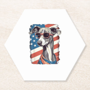 4th Of July US Flag Italian Greyhound Dog  Paper Coaster