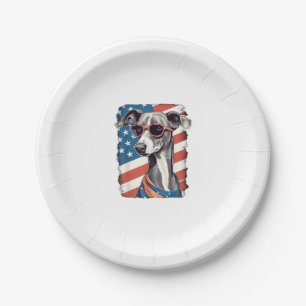 4th Of July US Flag Italian Greyhound Dog Paper Plate