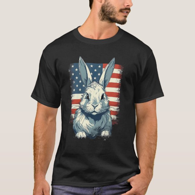 4th Of July US Flag Lionhead Rabbit T-Shirt (Front)