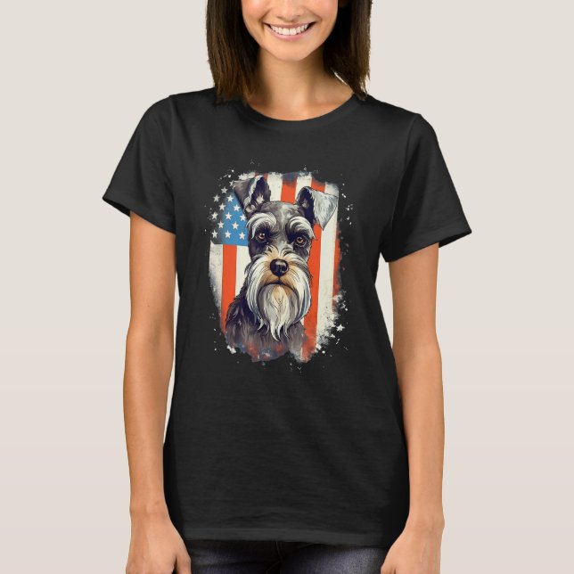 4th Of July US Flag Miniature Schnauzer Dog 3 T-Shirt (Front)
