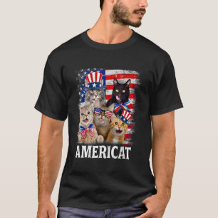 4th Of July Us Flag Patriotic Cat Americat 2 T-Shirt