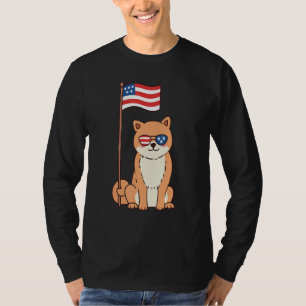 4th Of July Us Flag Patriotic Cat Happy Americat T-Shirt