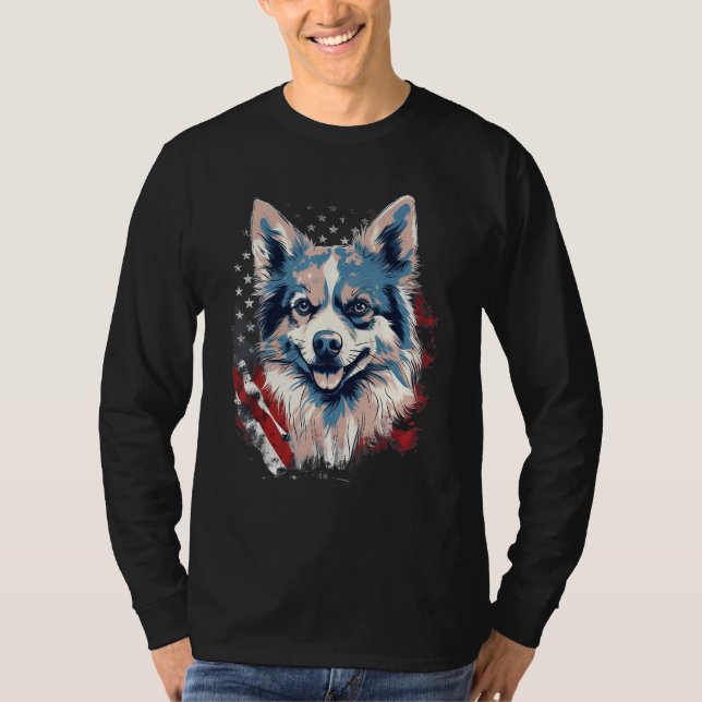 4th Of July US Flag Pomsky Dog T-Shirt (Front)