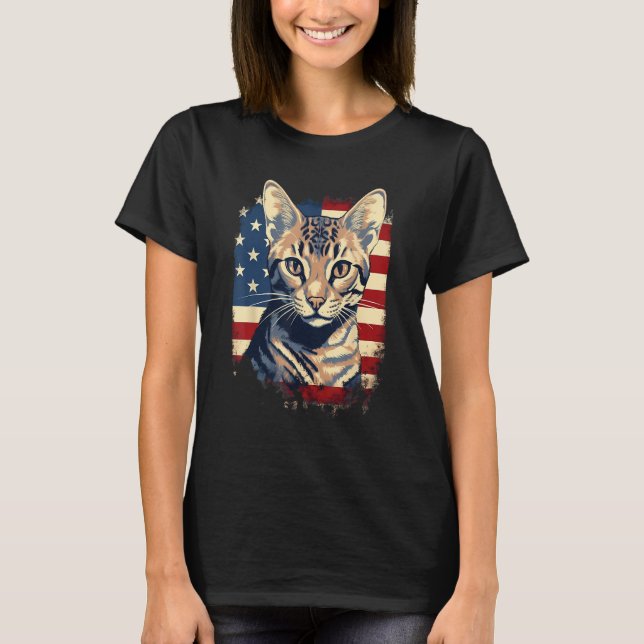 4th Of July US Flag Savannah Cat 1 T-Shirt (Front)