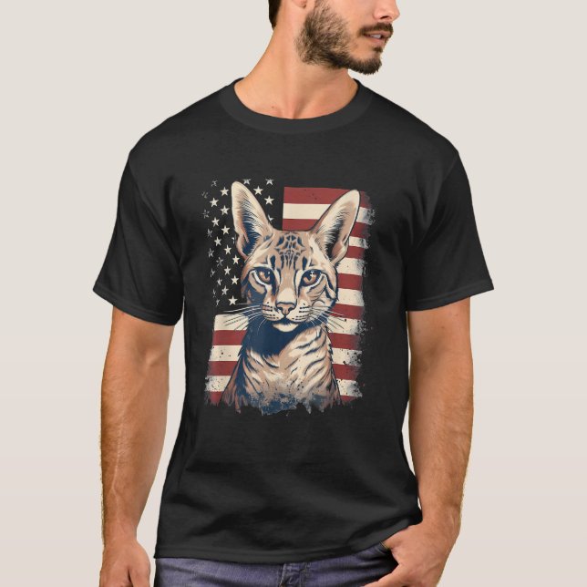 4th Of July US Flag Savannah Cat T Shirt (Front)