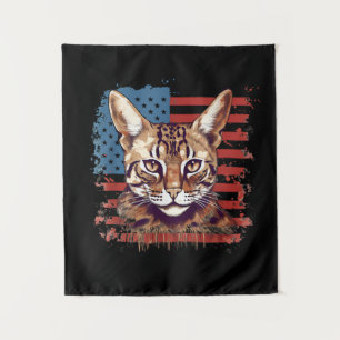 4th Of July US Flag Savannah Cat Tapestry