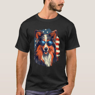 4th Of July US Flag Shetland Sheepdog T-Shirt