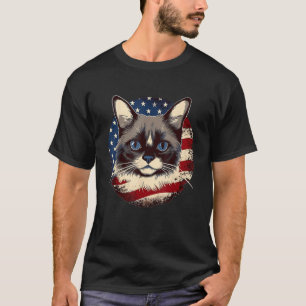 4th Of July US Flag Snowshoe Cat 1 T-Shirt