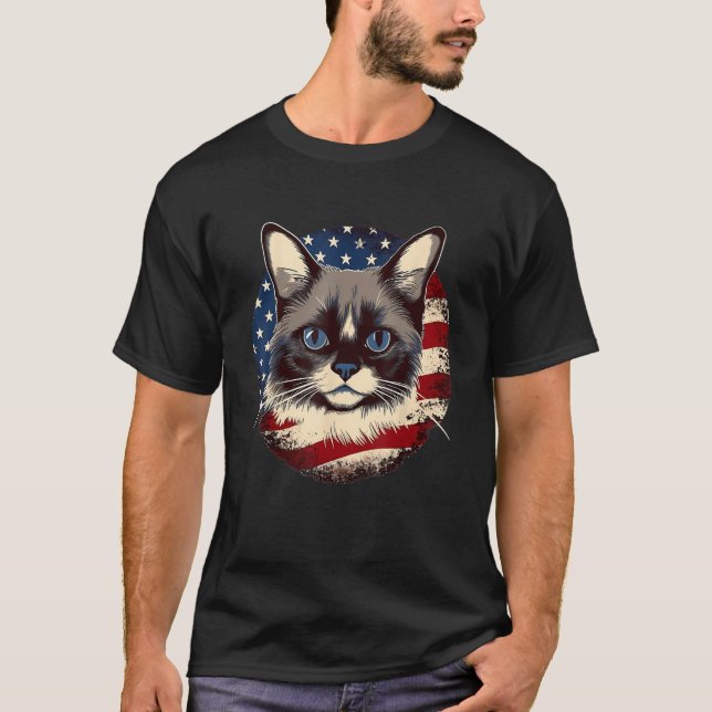 4th Of July US Flag Snowshoe Cat 1 T-Shirt (Front)